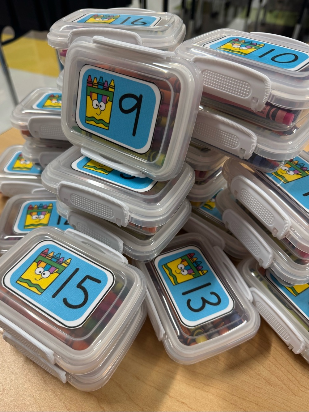 Set of 21 Premade Crayon Snap Boxes with Crayons inside + 9 extra blank boxes